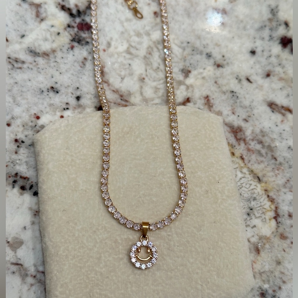 Smiley Tennis Necklace with Crystal Accents